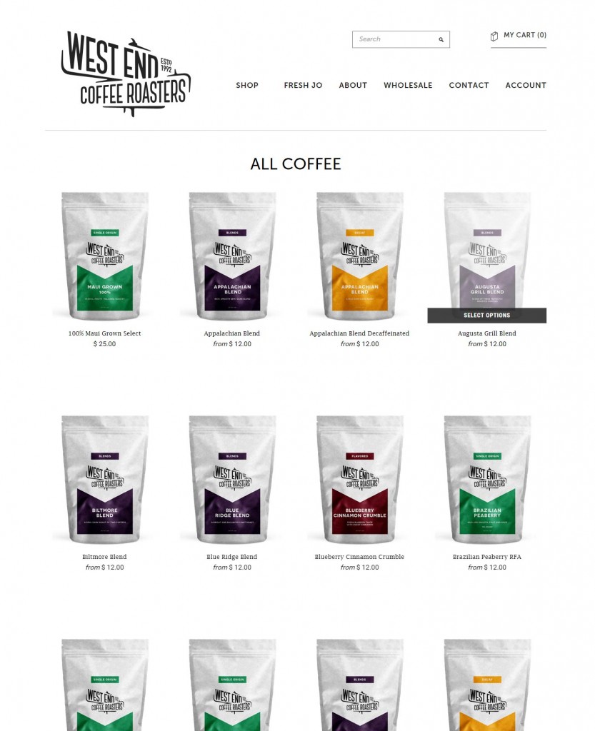 West End Coffee Roasters Catalog Page