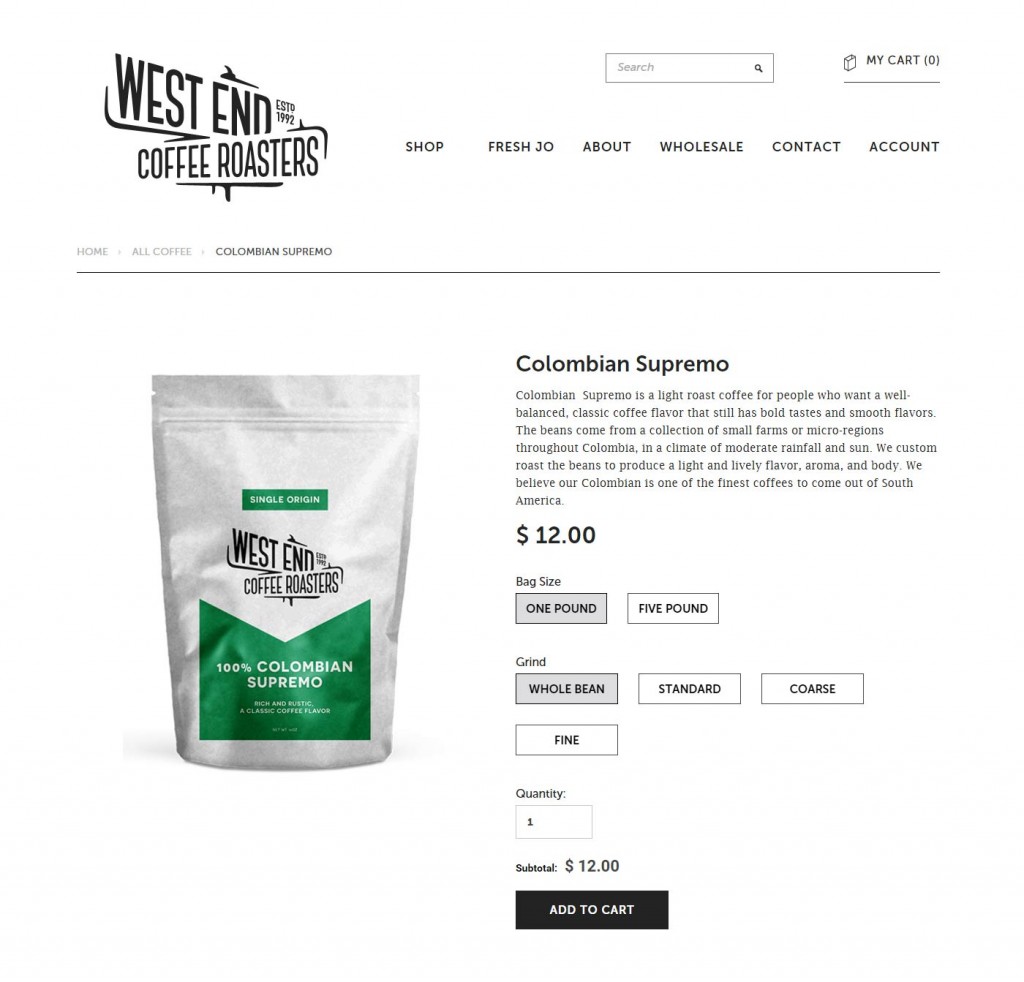 West End Coffee Roasters Product Page