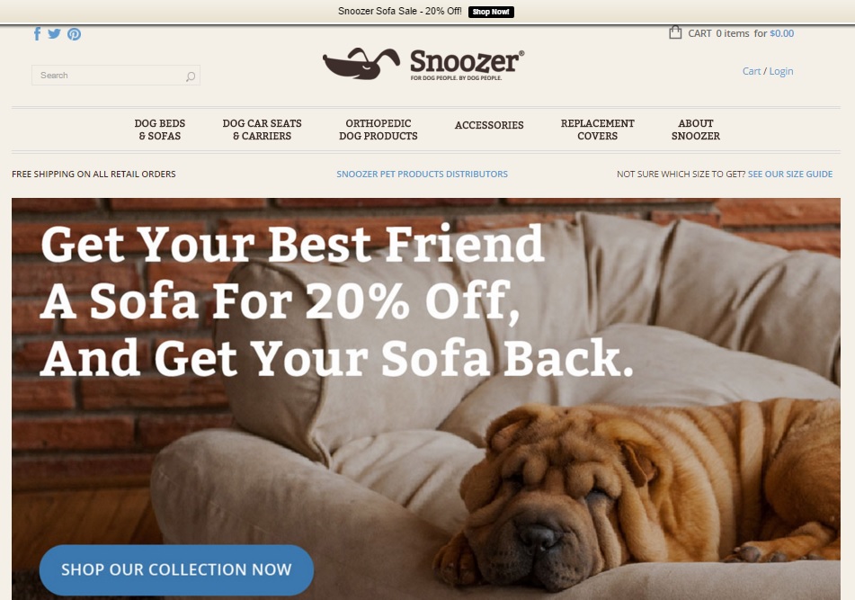 Snoozer Pet Products Homepage